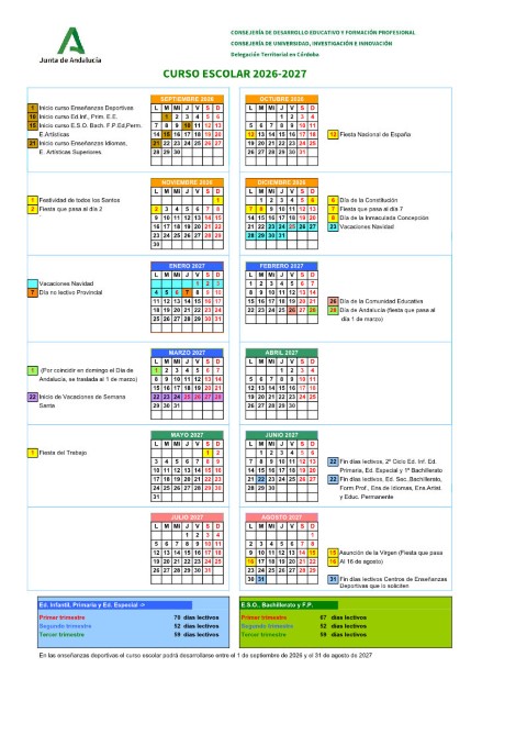 CALENDARIO ESCOLAR 26-27 